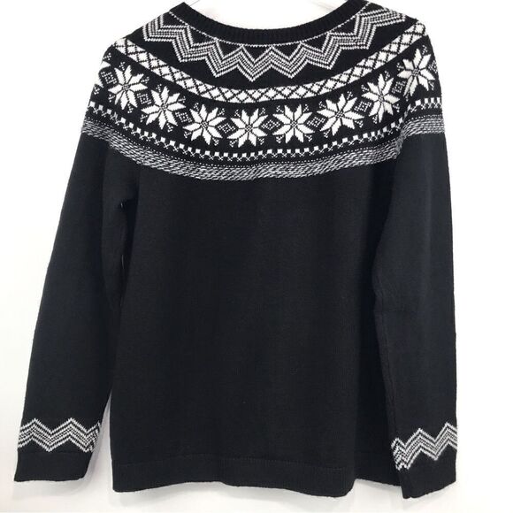 Talbots NEW Black Cardigan Sweater with White Nordic Snowflake Pattern - Picture 4 of 11